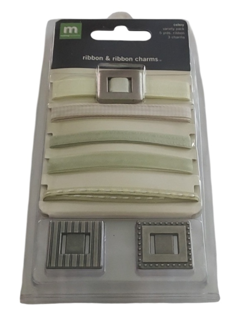 MAKING Memories ribbon & ribbon Charms celery 5 yrds ribbon , 3 Charms